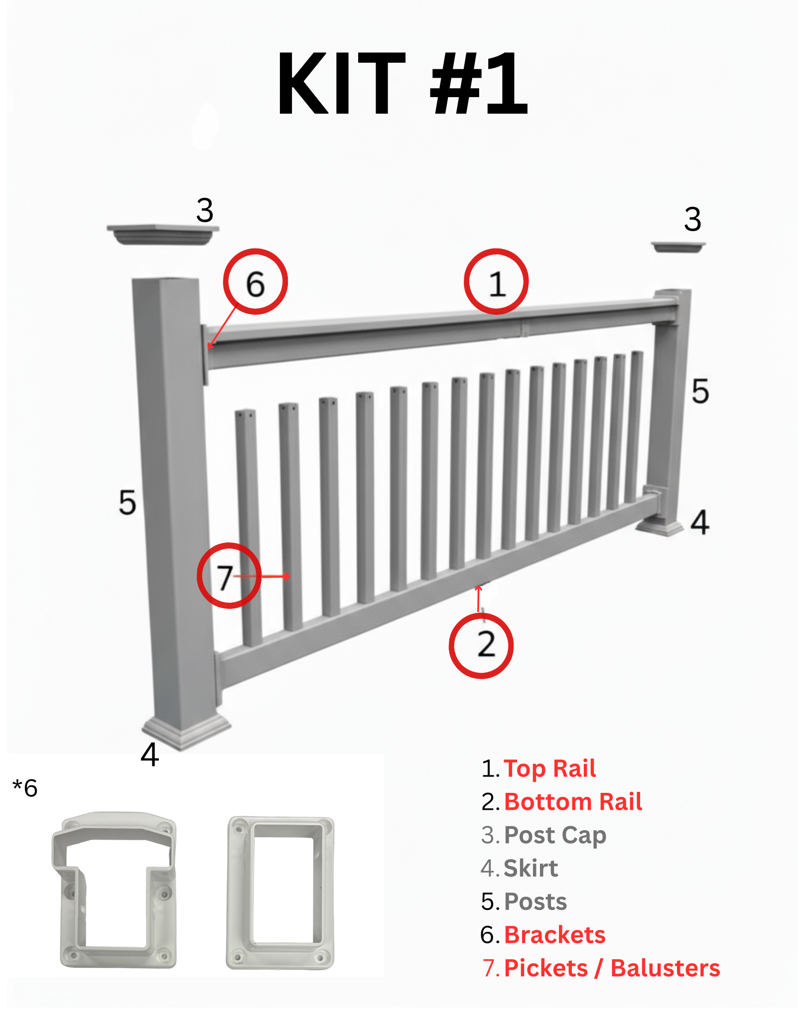 6 ft Stairs Rail Gray Vinyl with Gray square vinyl pickets. (kit 1)