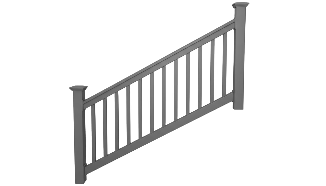 6 ft Stairs Rail Gray Vinyl with Gray square vinyl pickets. (kit 1)