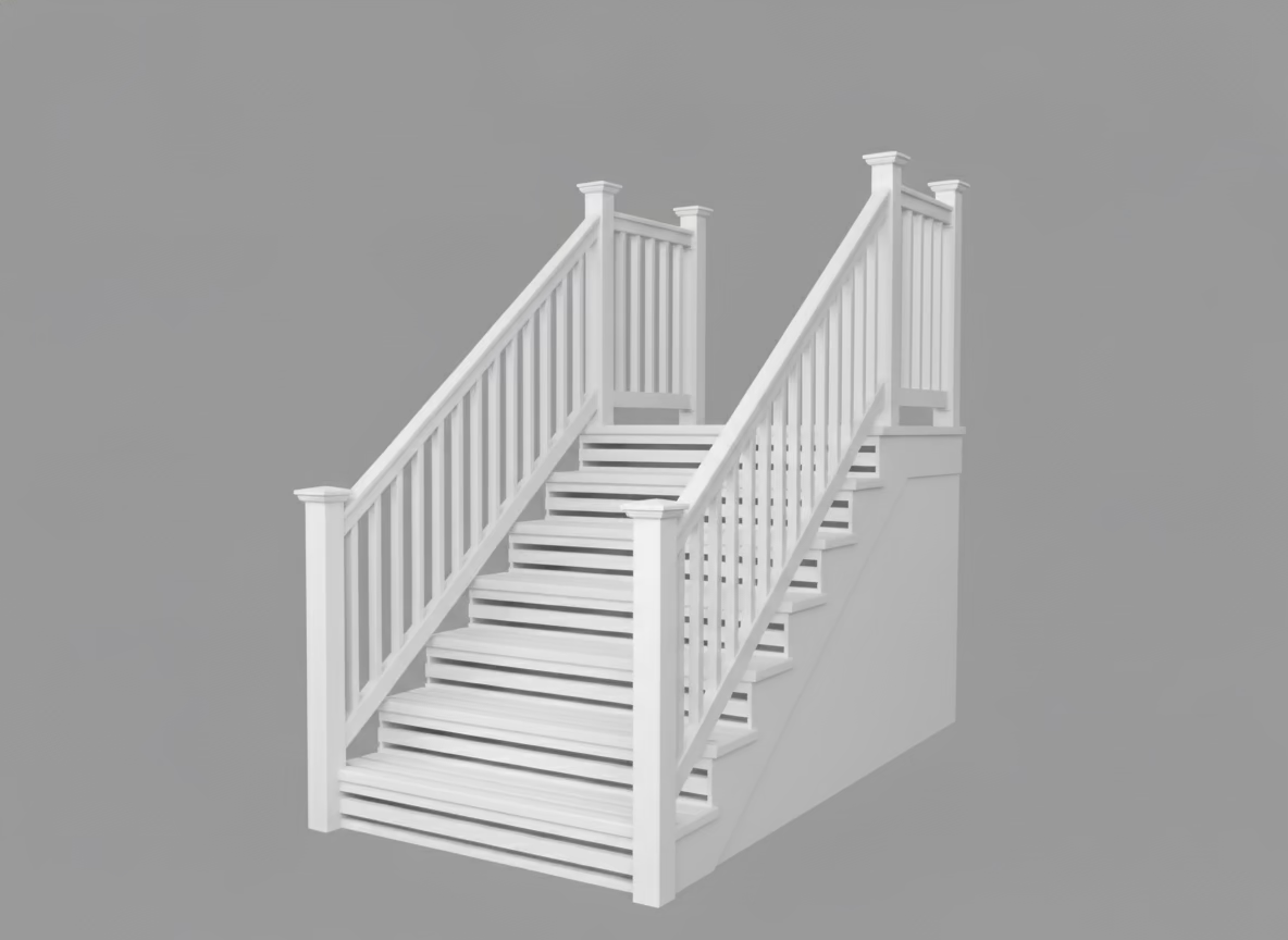8 ft Stair Rail White Vinyl with white square vinyl pickets (kit 1)