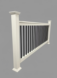8 ft Level White Vinyl with black aluminum round pickets. (kit 1)