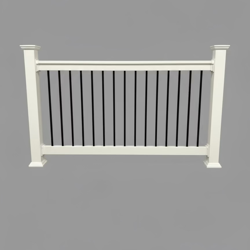 8 ft Level White Vinyl with black aluminum round pickets. (kit 1)